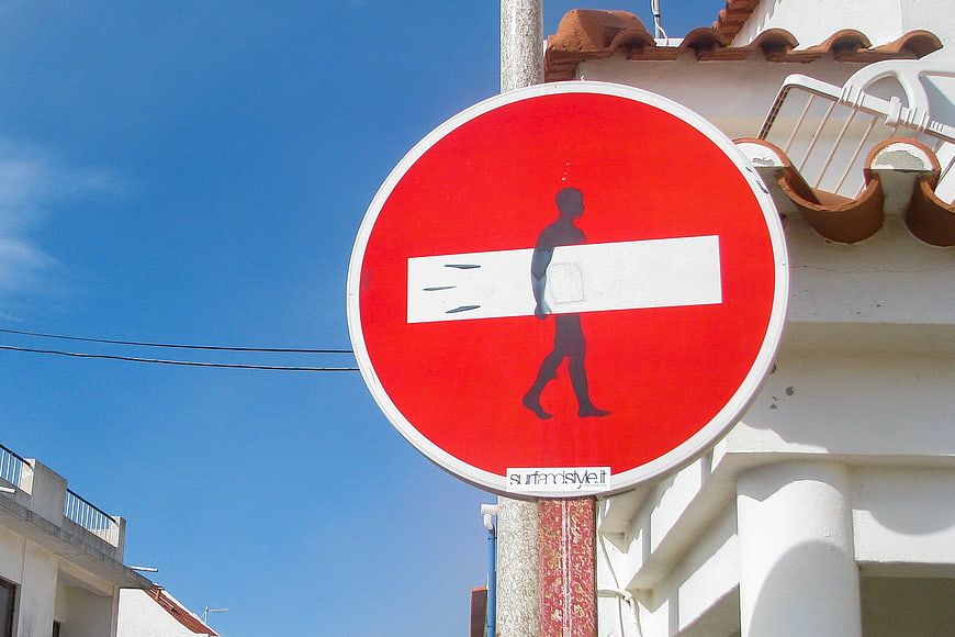 No pedestrians street sign with surfer silhouette