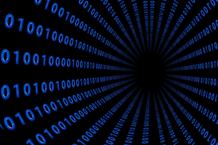 Blue Binary Code Tunnel Digital Data Visualization