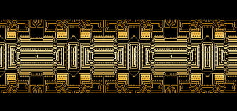 Golden circuit board pattern on black background