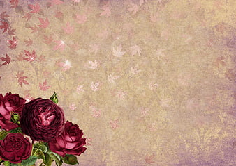Vintage Red Roses on Textured Gold Background