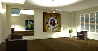 Modern 3D Interior Rendering of a Minimalist Living Room with Abstract Art