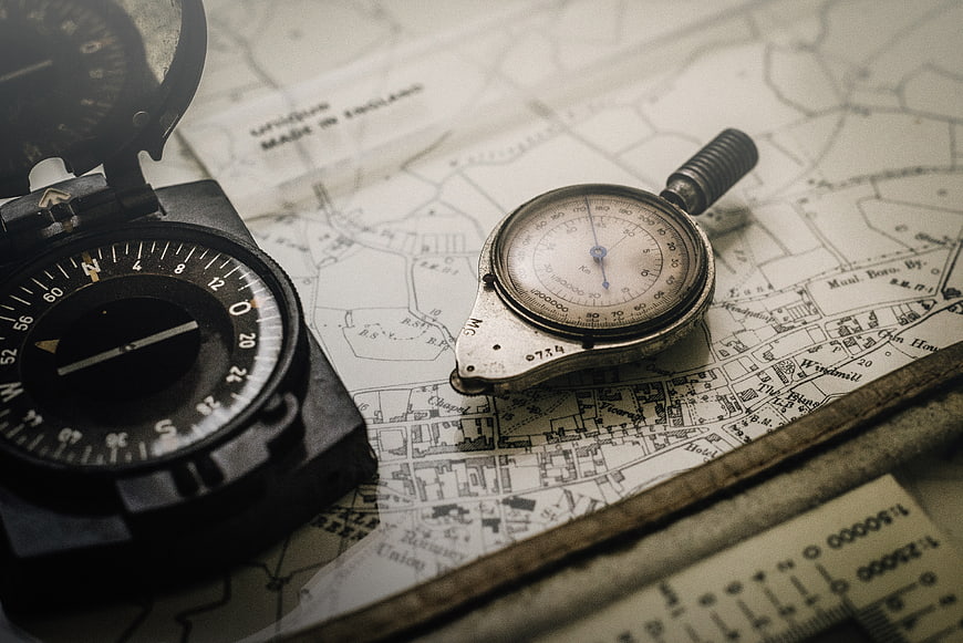Vintage Compass and Map Navigation Tools