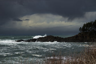 Stormy Ocean Waves Crashing Against Rocky Coastline