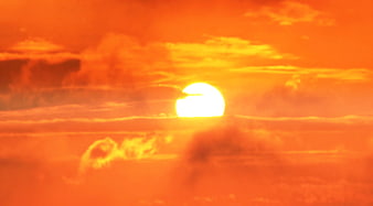 Vibrant Orange Sunset Sun Behind Clouds