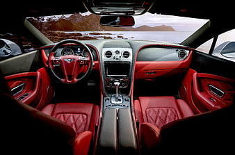 Luxury Bentley Interior with Red Leather Seats and Mountain View