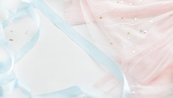Pastel Pink Tulle and Blue Ribbon Background with Gold Star Glitter