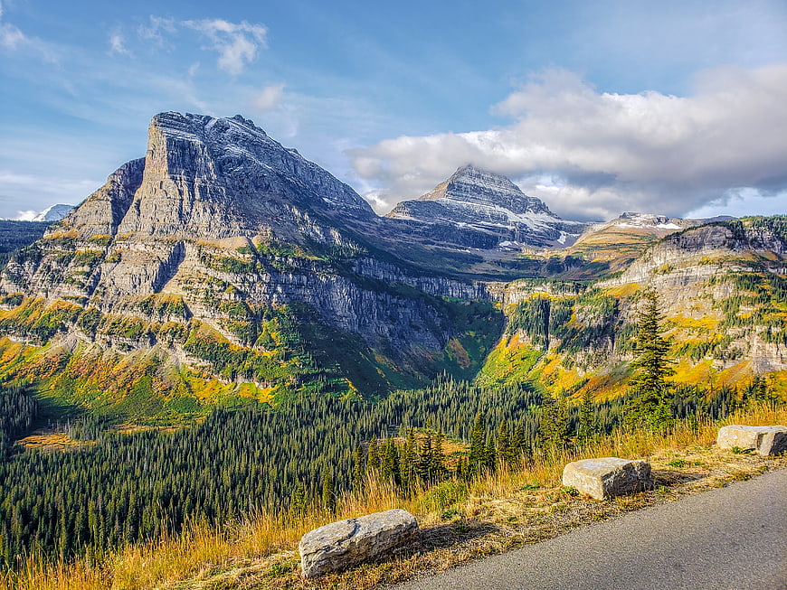 Scenic Mountain Road with Autumn Foliage and Pine Forest