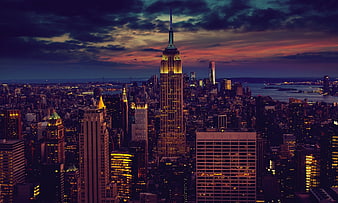 Empire State Building at Dusk with Dramatic Sunset Sky