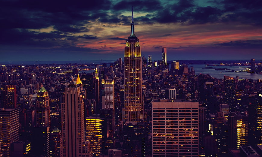 Empire State Building at Dusk with Dramatic Sunset Sky