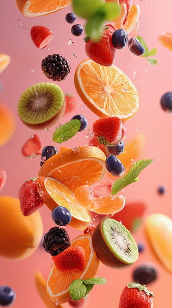 Fresh Mixed Fruits Floating in Water Splash