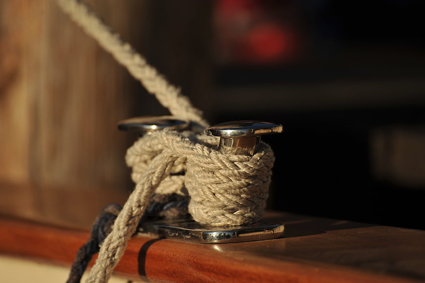 Close-up of rope on boat cleat