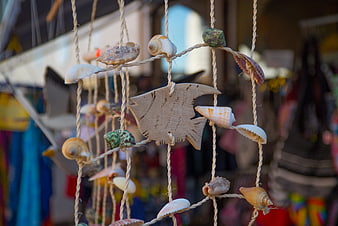 Handcrafted Wooden Fish and Seashell Wind Chime Decor