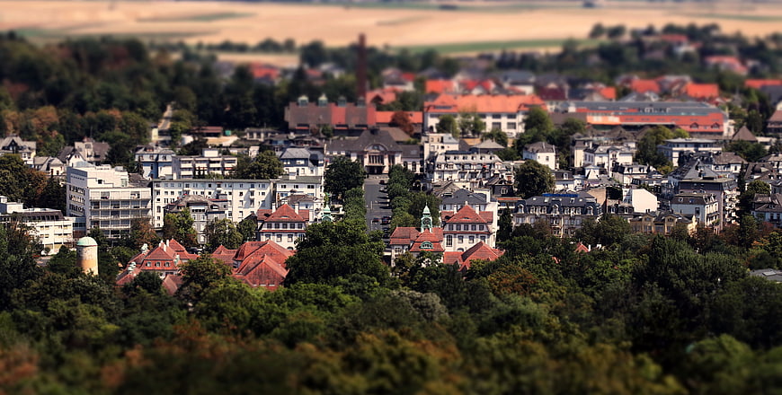 Tilt-Shift Aerial View of Bad Nauheim Cityscape