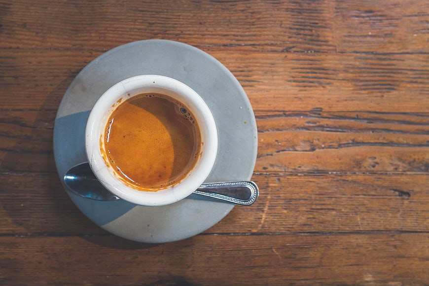 Top View of Espresso Coffee on Wooden Table