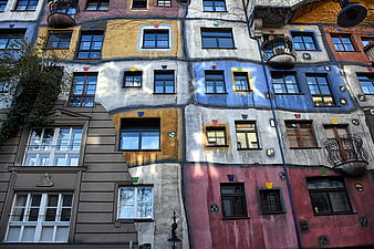 Colorful Wavy Facade of Hundertwasser House in Vienna