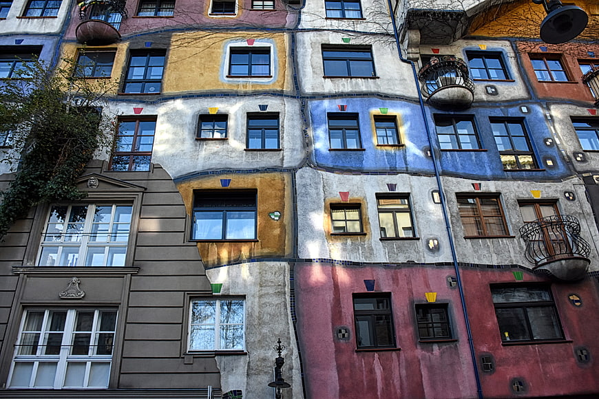 Colorful Wavy Facade of Hundertwasser House in Vienna