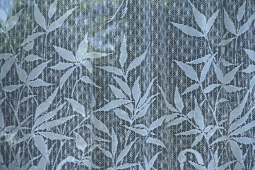 White bamboo leaf lace curtain fabric texture