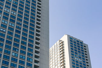 Modern High-Rise Buildings Against Clear Blue Sky