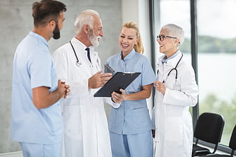 Medical team discussing patient care in hospital