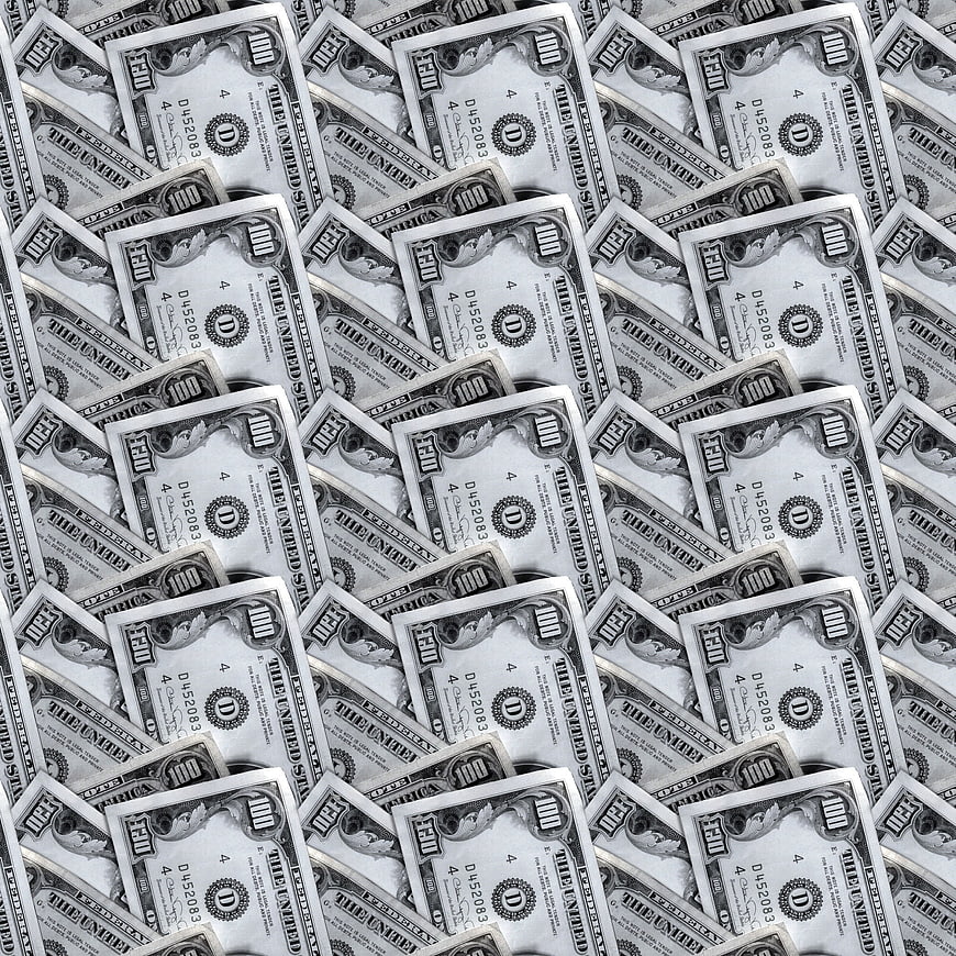 Seamless Pattern of Overlapping Gray 100 Dollar Bills