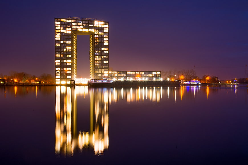 Tasman Tower Groningen Night Reflection