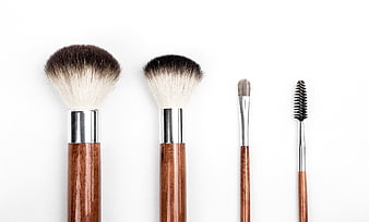 Wooden Handle Makeup Brushes on White Background
