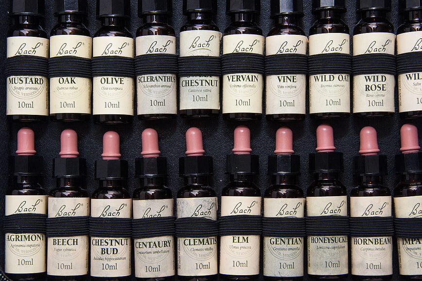Collection of Bach Flower Remedies in Amber Bottles