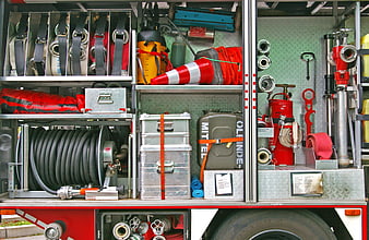 Fire Truck Equipment Compartment With Hoses And Tools