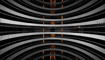 Symmetrical Curved Modern Architecture Interior with Orange Lights