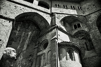 Dramatic Black and White Ancient Stone Architecture