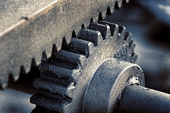 Close-up of old rusted metal gears and mechanical transmission parts