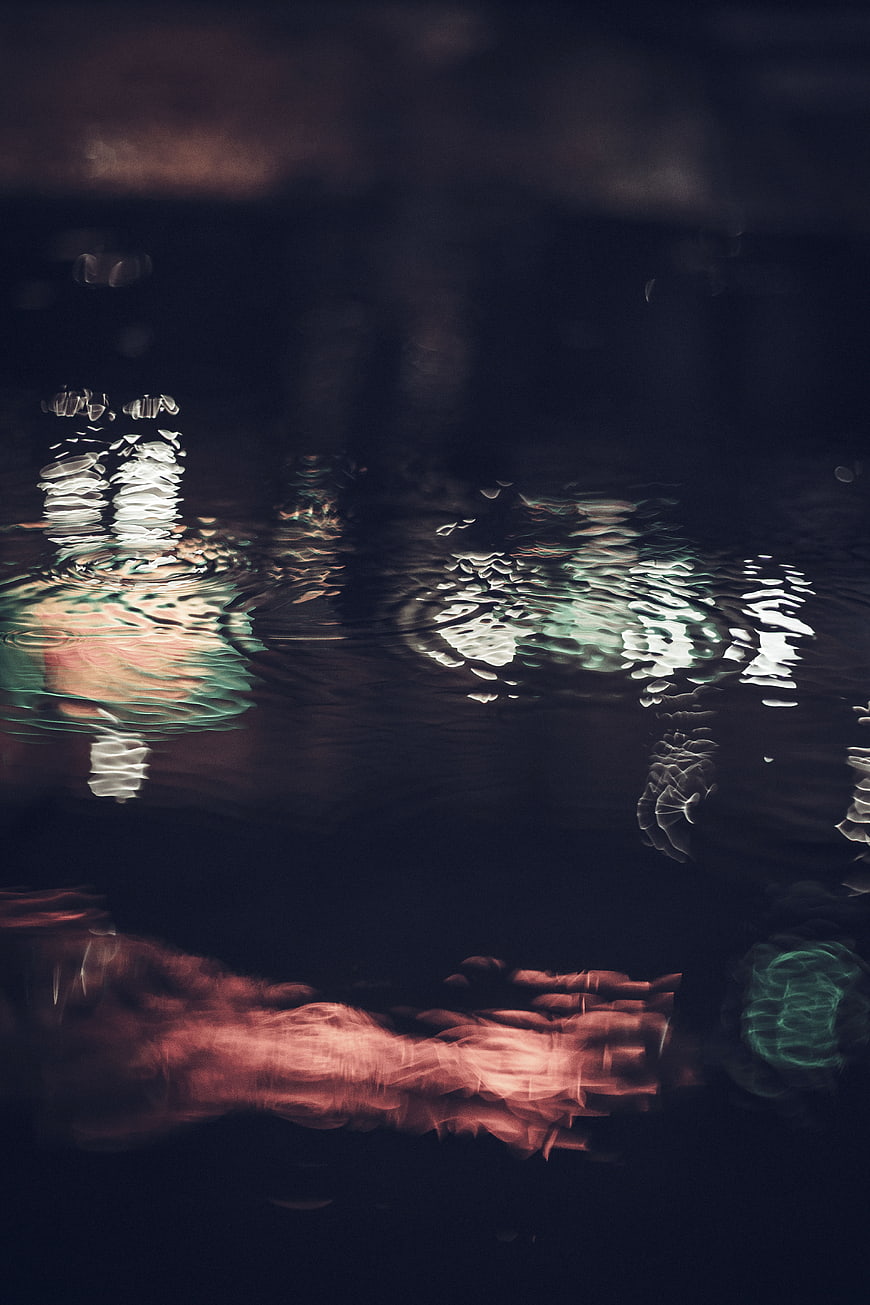 Abstract Night Reflections on Dark Water Surface