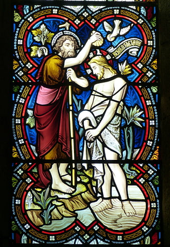 Stained Glass Window Depicting Baptism of Jesus Christ