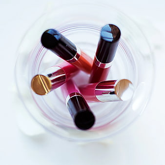 Top View of Assorted Liquid Lipsticks in Glass Jar