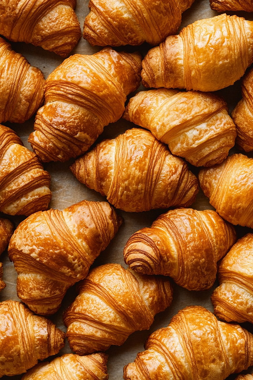 Fresh Golden Croissants on Baking Paper