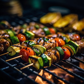 Grilled Chicken and Vegetable Skewers on BBQ Grill