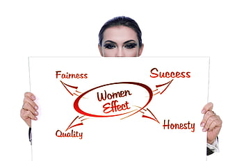 Woman holding sign with Women Effect business concept