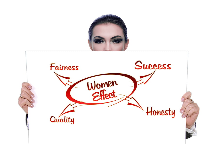 Woman holding sign with Women Effect business concept
