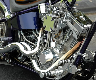 Close-up of Chrome Motorcycle Engine and Exhaust