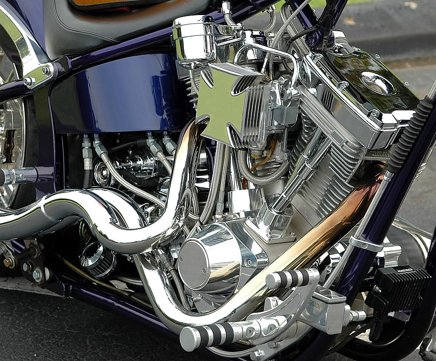 Close-up of Chrome Motorcycle Engine and Exhaust