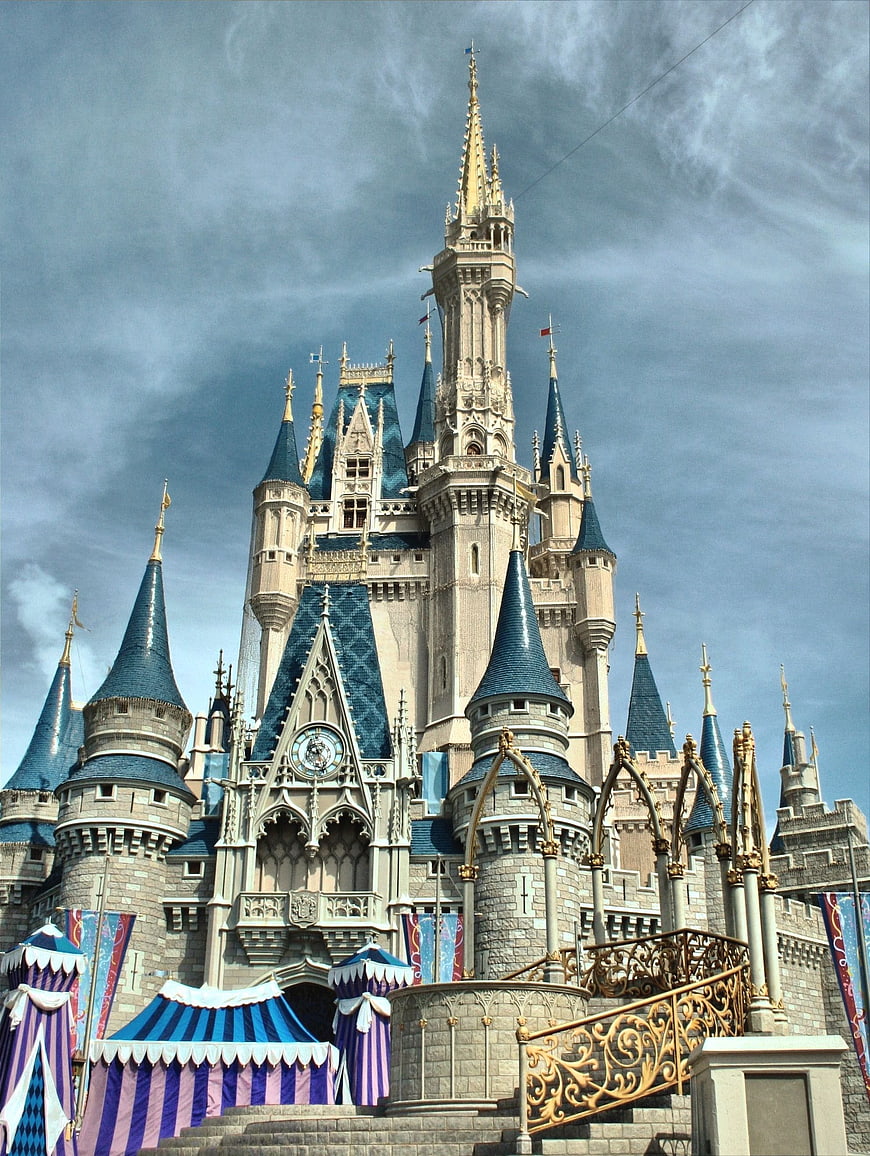 Cinderella Castle at Walt Disney World with Blue Spires and Gold Accents