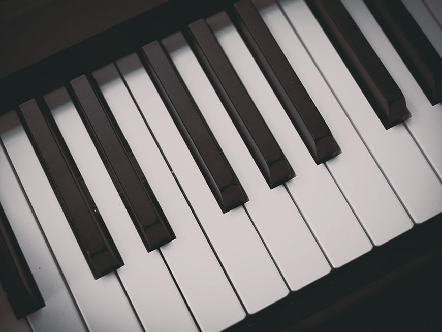 Close-up of Piano Keys in Black and White