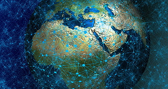 Digital Network Overlay On Globe Of Africa And Europe
