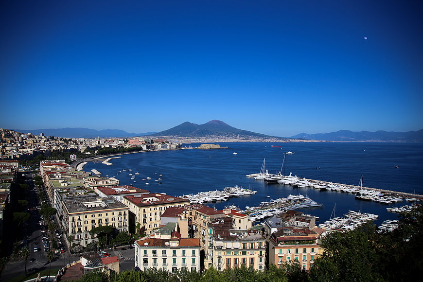 Panoramic View of Naples Bay with Vesuvius and Marina