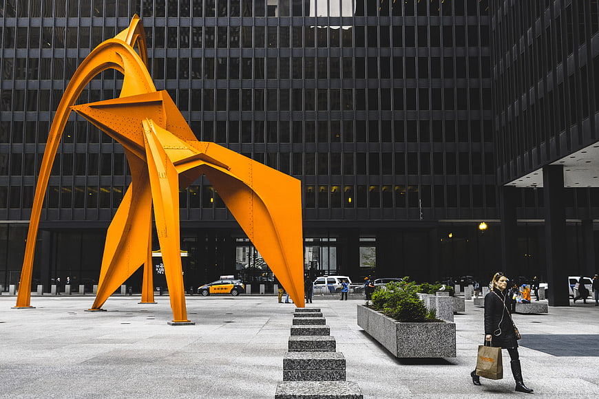 Flamingo Sculpture in Chicago Urban Plaza