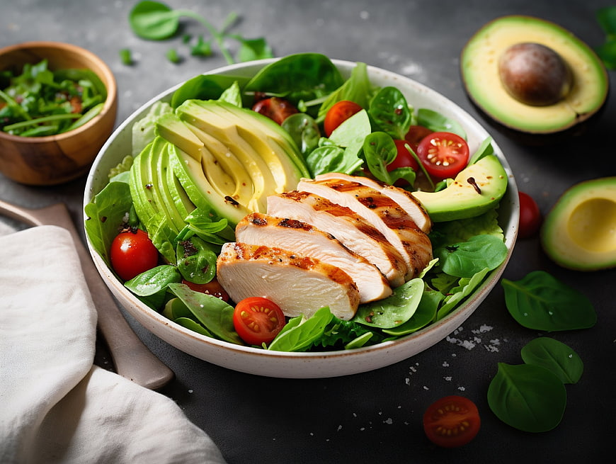 Healthy Grilled Chicken and Avocado Salad Bowl