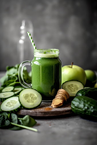 Fresh Green Cucumber Smoothie with Spinach and Ginger