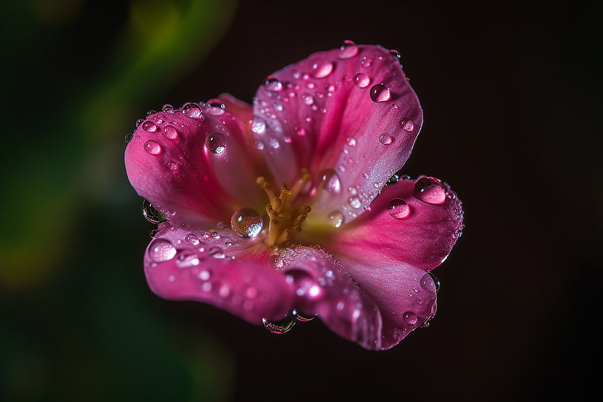 Pink Flower with Water Droplets Macro Photography