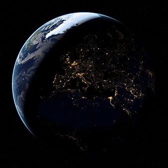 Earth from Space Showing Europe City Lights at Night