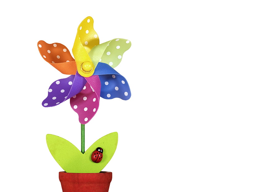 Colorful Polka Dot Pinwheel Toy in Red Pot